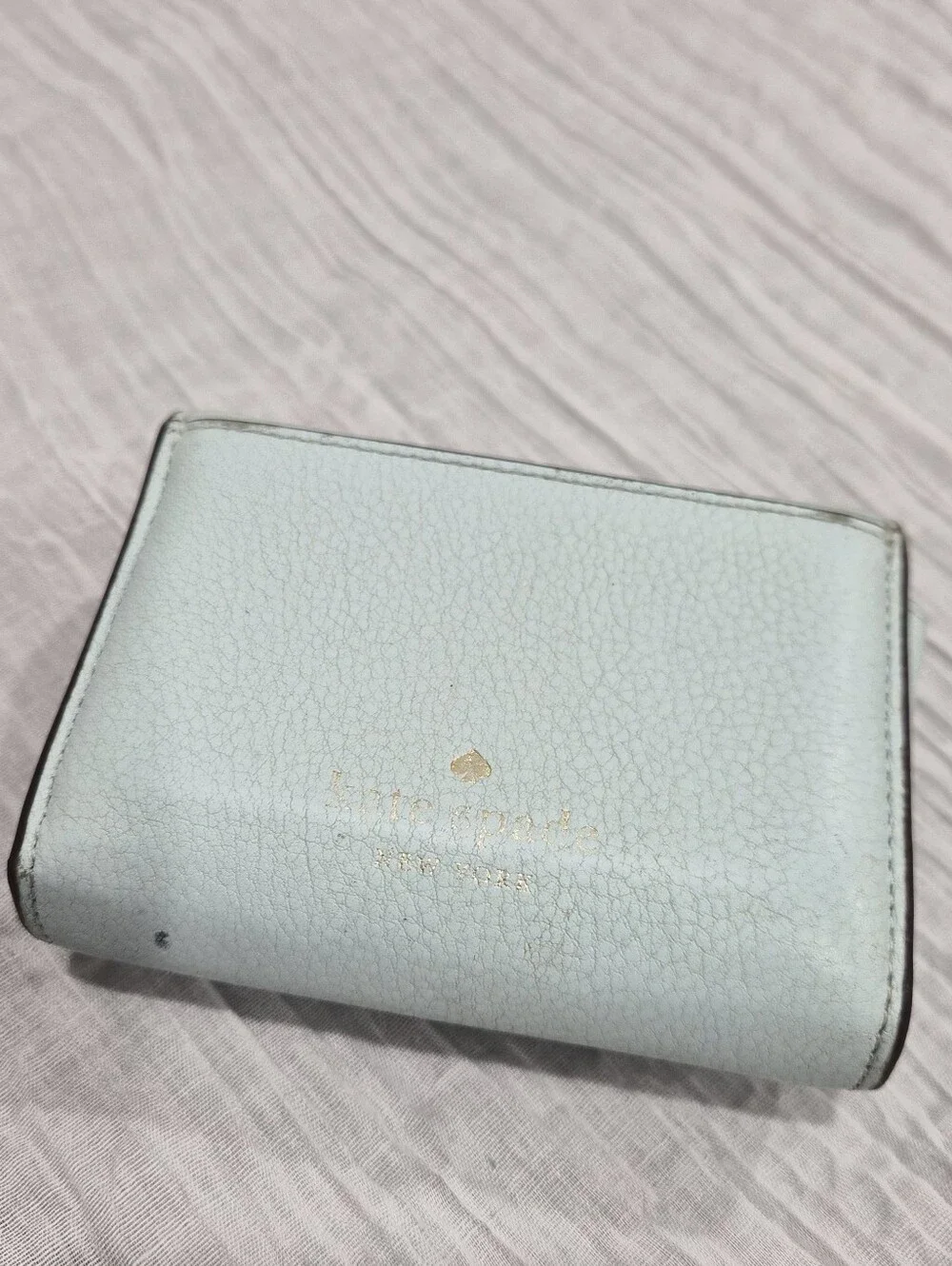 Kate Spade New York Marti Small Compact Bifold Wallet Light Blue Pebbled Leather